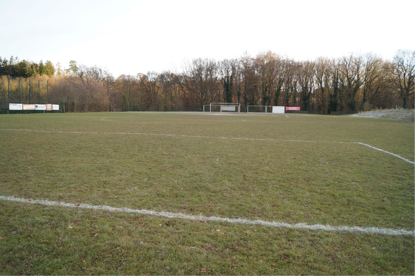 Fußballplatz der SG Rotbachtal-Strempt am Waldrand in Glehn